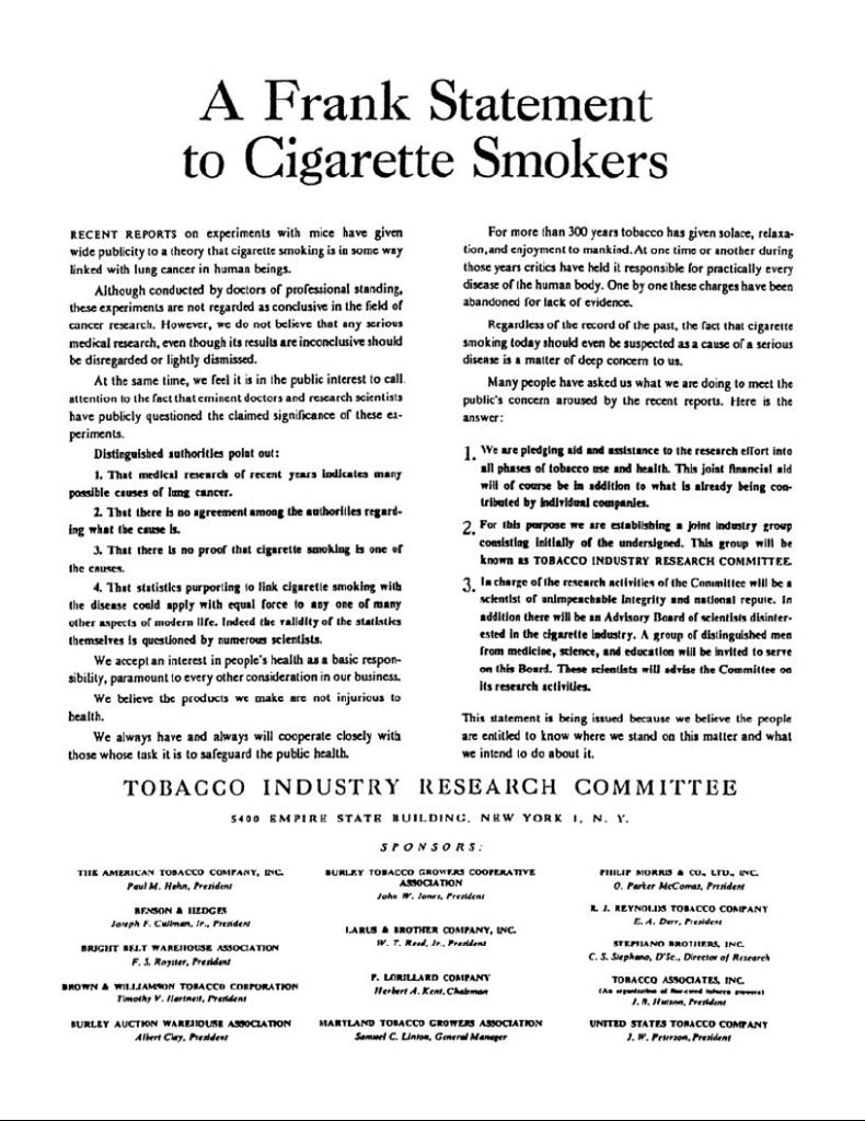 A Frank Statement to Cigarette Smokers.