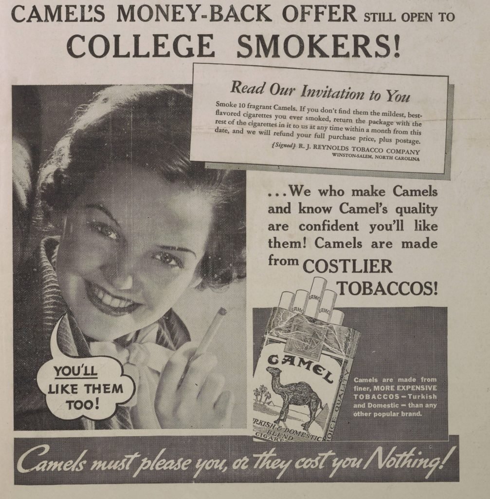 Smoking promotion in old newspaper.